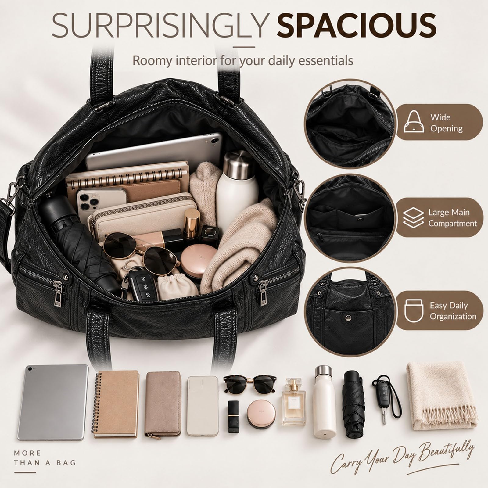 Bolso Mujer Grande, Vintage City Bag Y2K de Cuero PU, Tote Bag Hobo