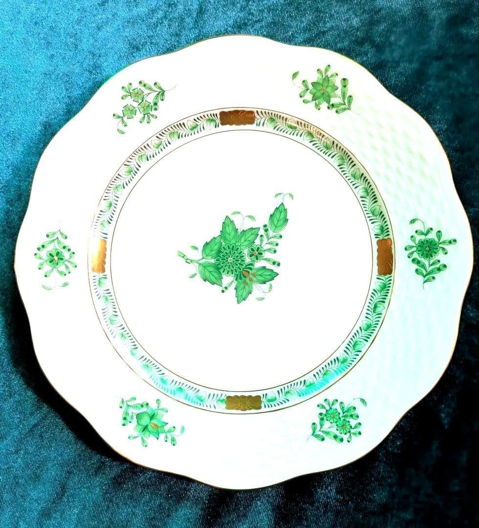 ❤️インドの華！ヘレンドのアポニーグリーンシリーズ19cm皿2枚❤️1647 ヘレンド アポニーグリーン プレート 19cm 00517-0-00