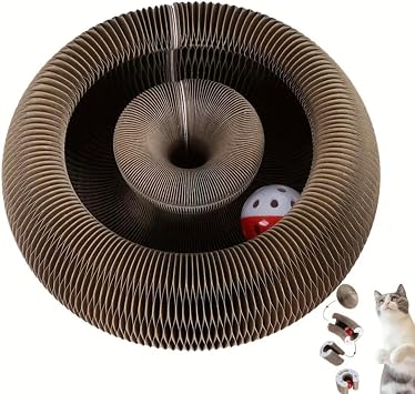 Huotflame Magic Organ Katzen Kratzbrett – Faltbares 3-in-1 Kratzspielzeug mit Glöckchen & Katzenhöhle – Umweltfreundliches Wellpappe Katzenbett für Katzen Indoor Unterhaltung