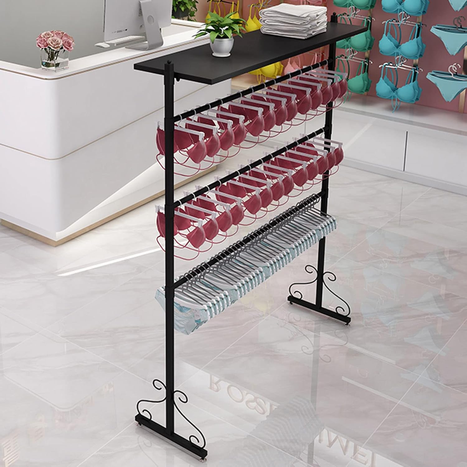 Metal Clothing Rack Retail Display Stand, Clothes Garment Coat Rack for Hanging Underwear/Bra/Socks/Swimsuits, Commercial Hats Jewelry Keychain Craft Show Rack, Scarf HOL