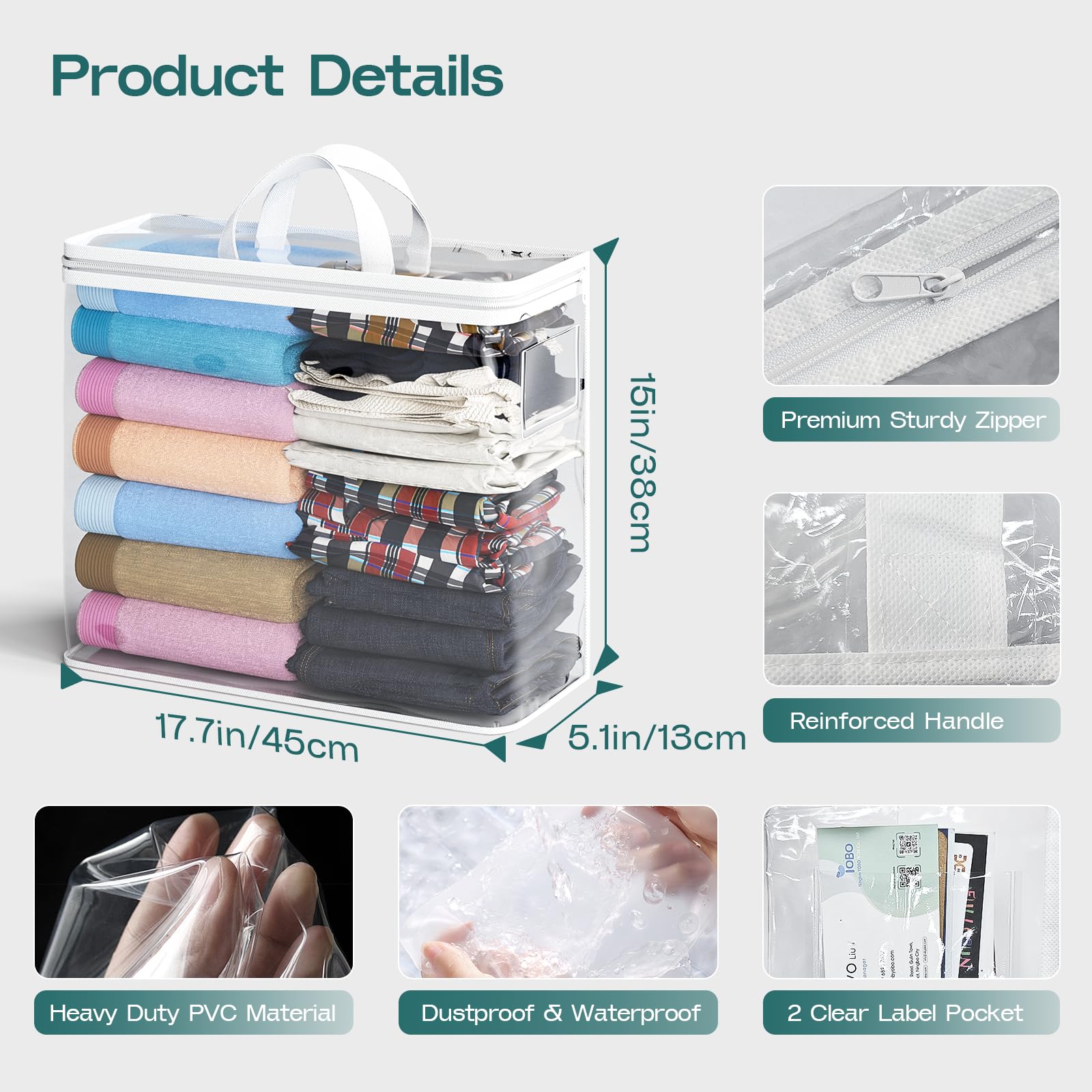 Paquete de 10 bolsas de almacenamiento transparentes con cremallera para ropa, ropa de plástico de 22 litros y organizadores de almacenamiento debajo de la cama, bolsas de almacenamiento para ropa de