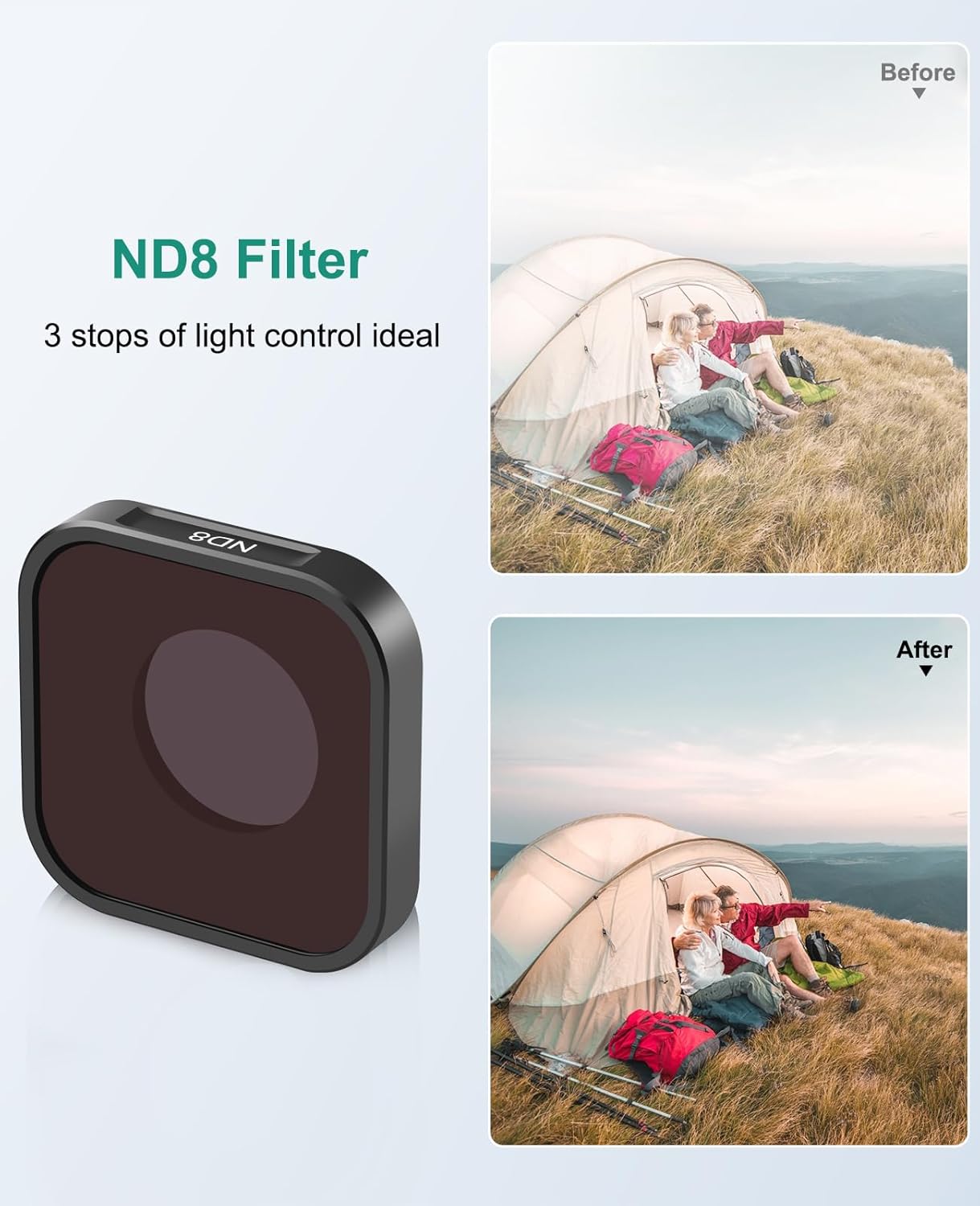 PULUZ Action Camera ND8 Lens Filter for GoPro Hero 12/11 / 11 Mini/ 10/9 Black, Multi Coated HD Optical Glass/Ultra Slim Aluminum Frame for GoPro Accessories