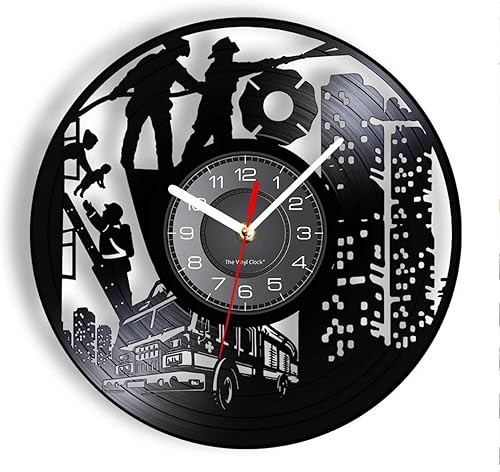 Miniatura 1 de Reloj de pared de 11.8 in, estación de bomberos, departamento de bomberos, reloj de disco de vinilo, reloj de arte de primera respuesta de