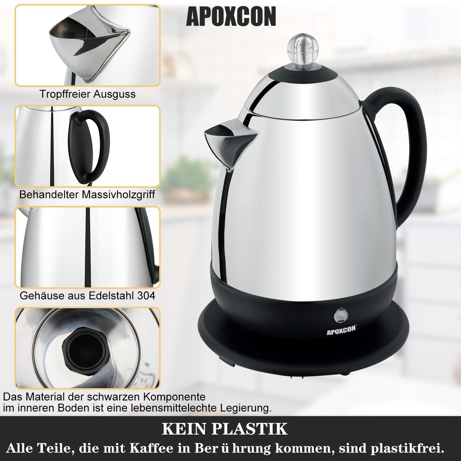 APOXCON Percolateur électrique en acier inoxydable - Fonction maintien au chaud, bec verseur anti-gouttes et interrupteur (10 tasses)
