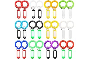 H&W 24pcs Plastic Stretchable Keychain Set with 24 Color-Coded Tags