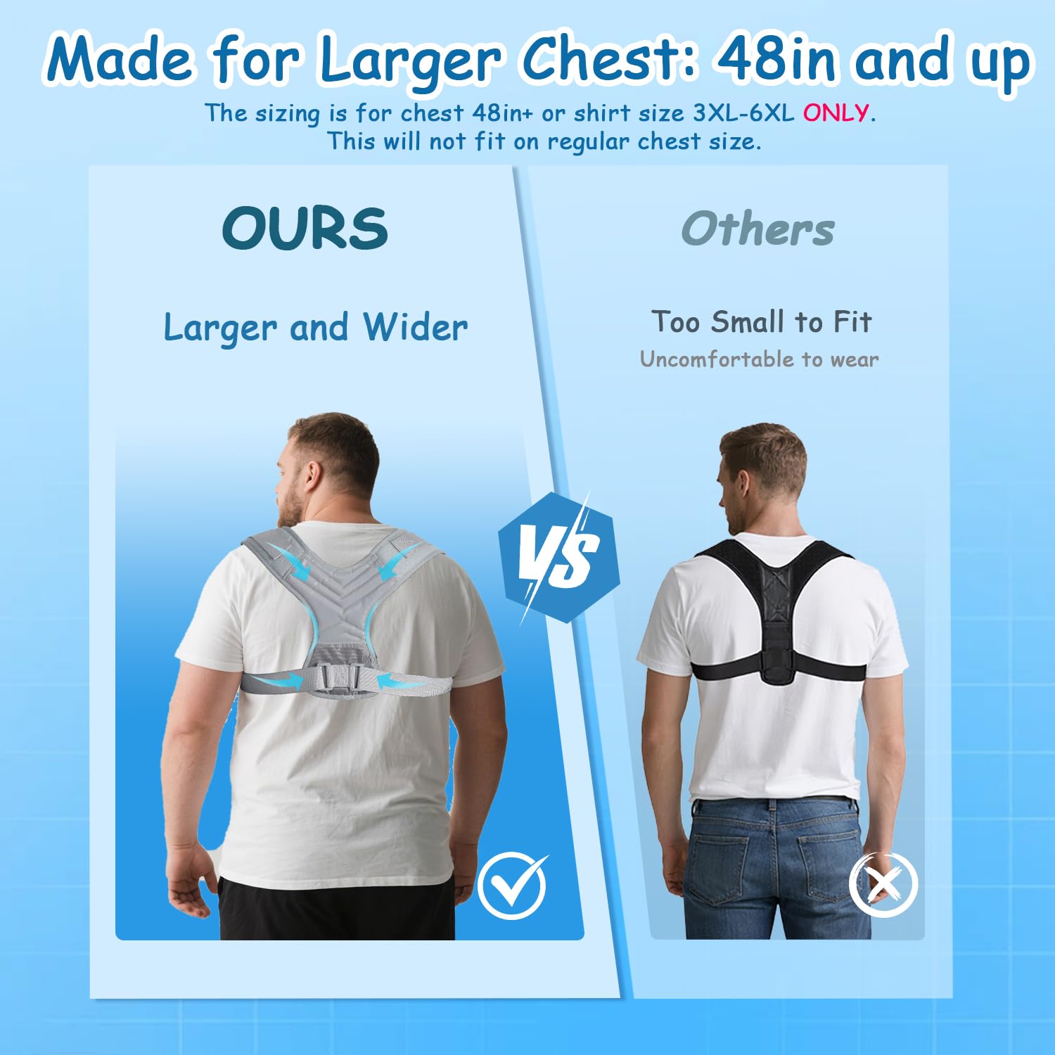 Plus Size Back Brace, XXXL to 6XL Back Brace Posture Corrector, Black | Extra Large, For Women and Men, Back Straps for Posture, Rounded Shoulder Corrector