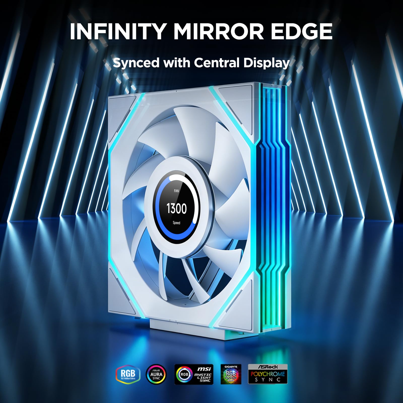 TZMRIT Interstellar-V4 LCD Daisy Chain RGB PC Fan 120 mm, 1.5 Inch LCD/24 LEDs/2100 RPM/61.54CFM/28 mm (White Reverse)