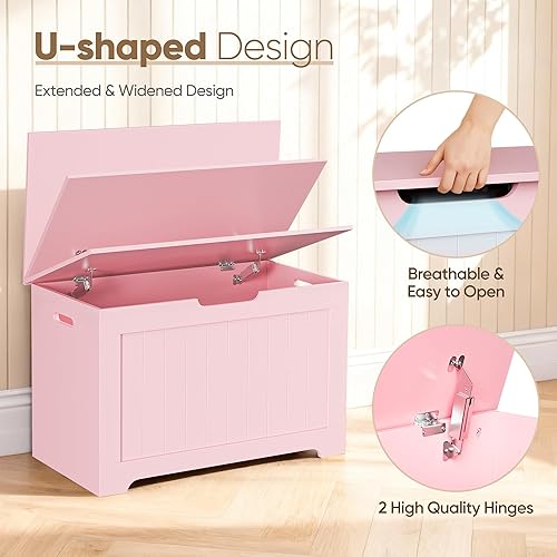 Miniatura 2 de Cofre de almacenamiento de madera con tapa abatible y bisagra de seguridad, organizador de sala de estar, banco de dormitorio con área de