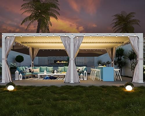 Miniatura 96 de MELLCOM Pérgola con listones de 10 x 12 pulgadas, pérgola de aluminio para exteriores con techo con listones ajustables, cortinas impermeables