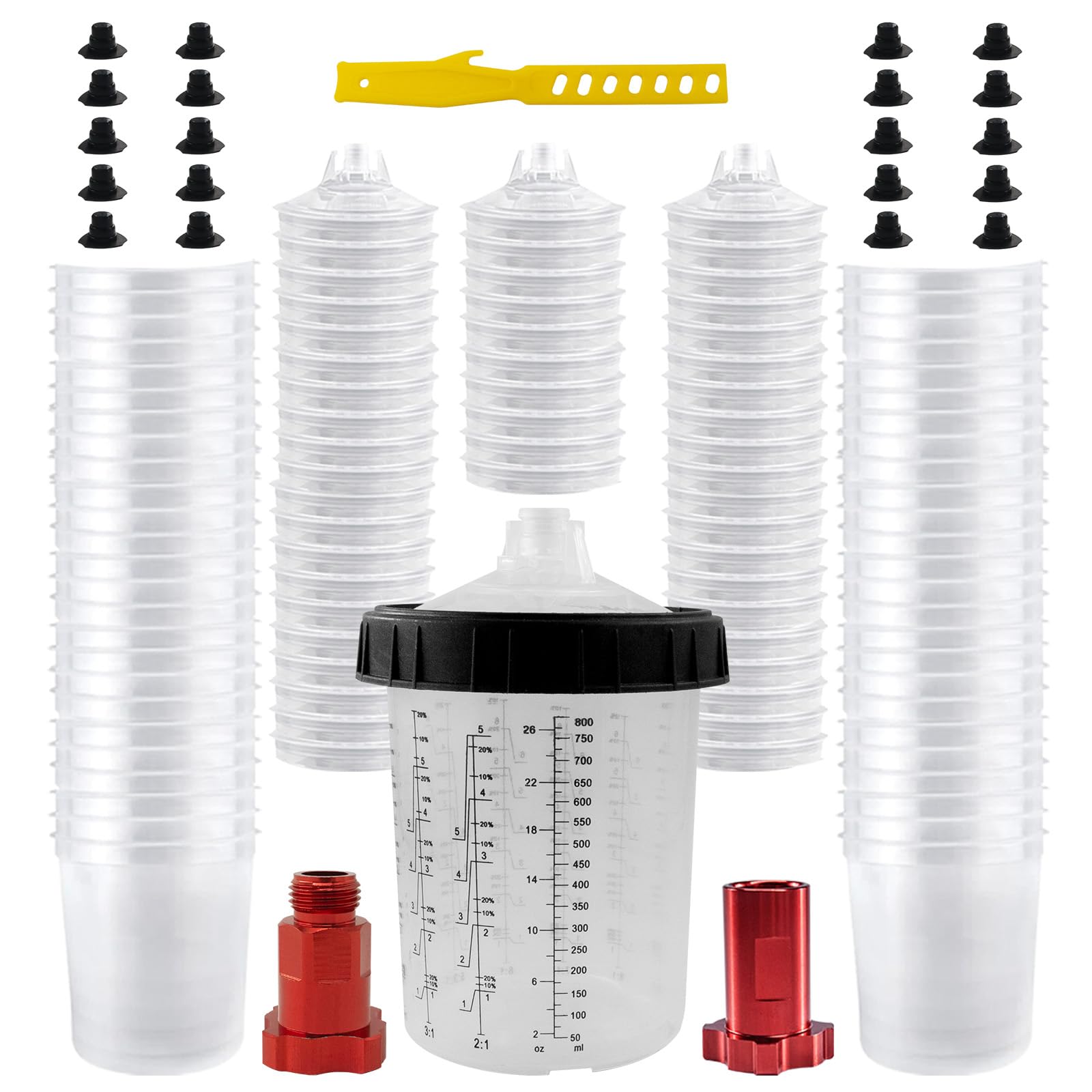 RRJ 27oz Disposable Paint Cup System 50 Pack Liners &amp; Lids with 20 Plugs