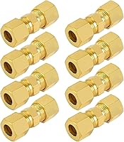 MuHize 3/16 Inch Brass Compression Union Fittings Kit - 8 Pack High Pressure Connectors for Brake Lines, Hydraulics, Trucks & Trailers