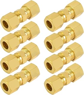 MuHize 3/16 Inch Brass Compression Union Fittings Kit - 8 Pack High Pressure Connectors for Brake Lines, Hydraulics, Trucks & Trailers