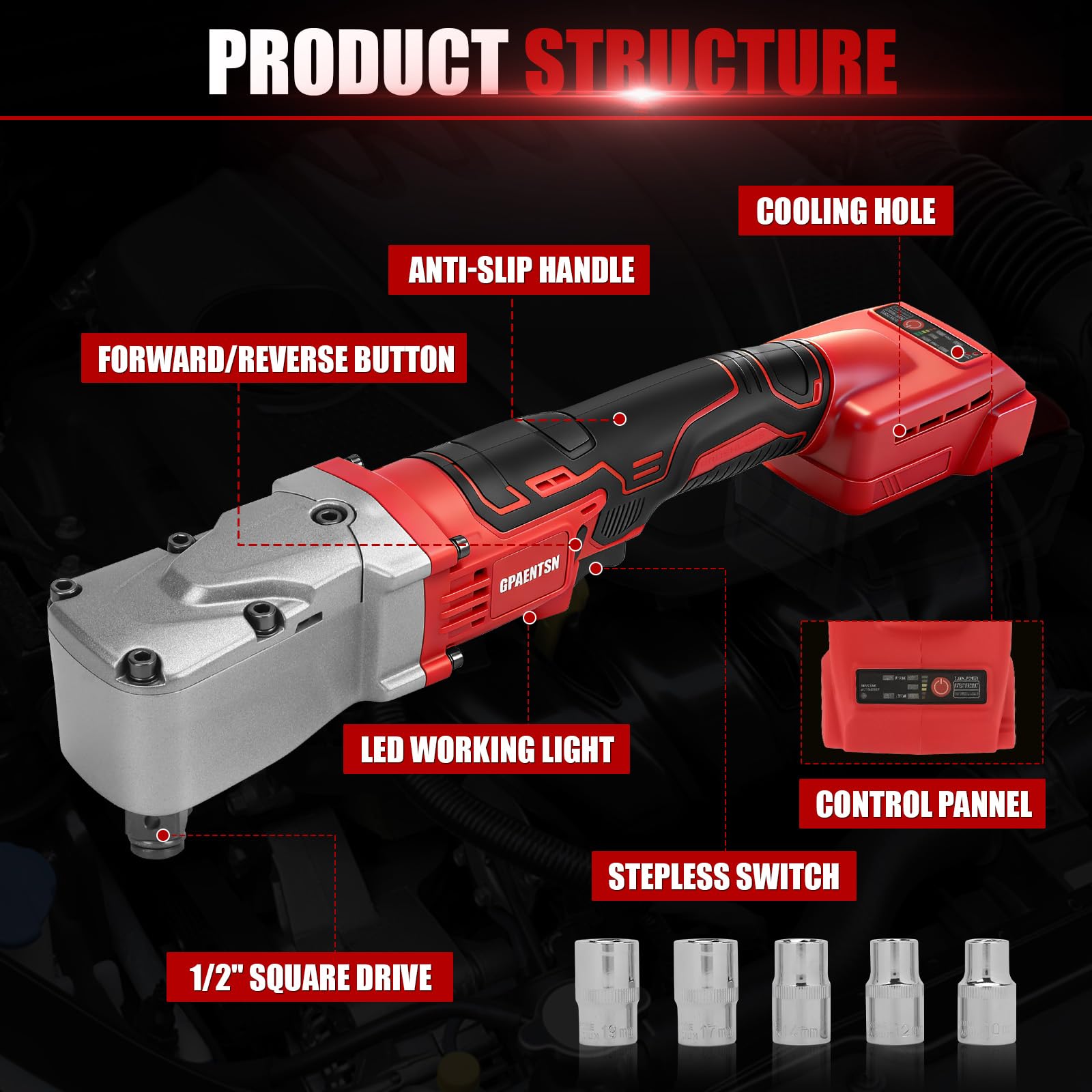 Clé à chocs électrique à angle droit compatible avec Milwaukee M18, 1,27 cm 280 Nm, tournevis à cliquet sans fil à couple élevé avec vitesse variable (batterie non incluse)