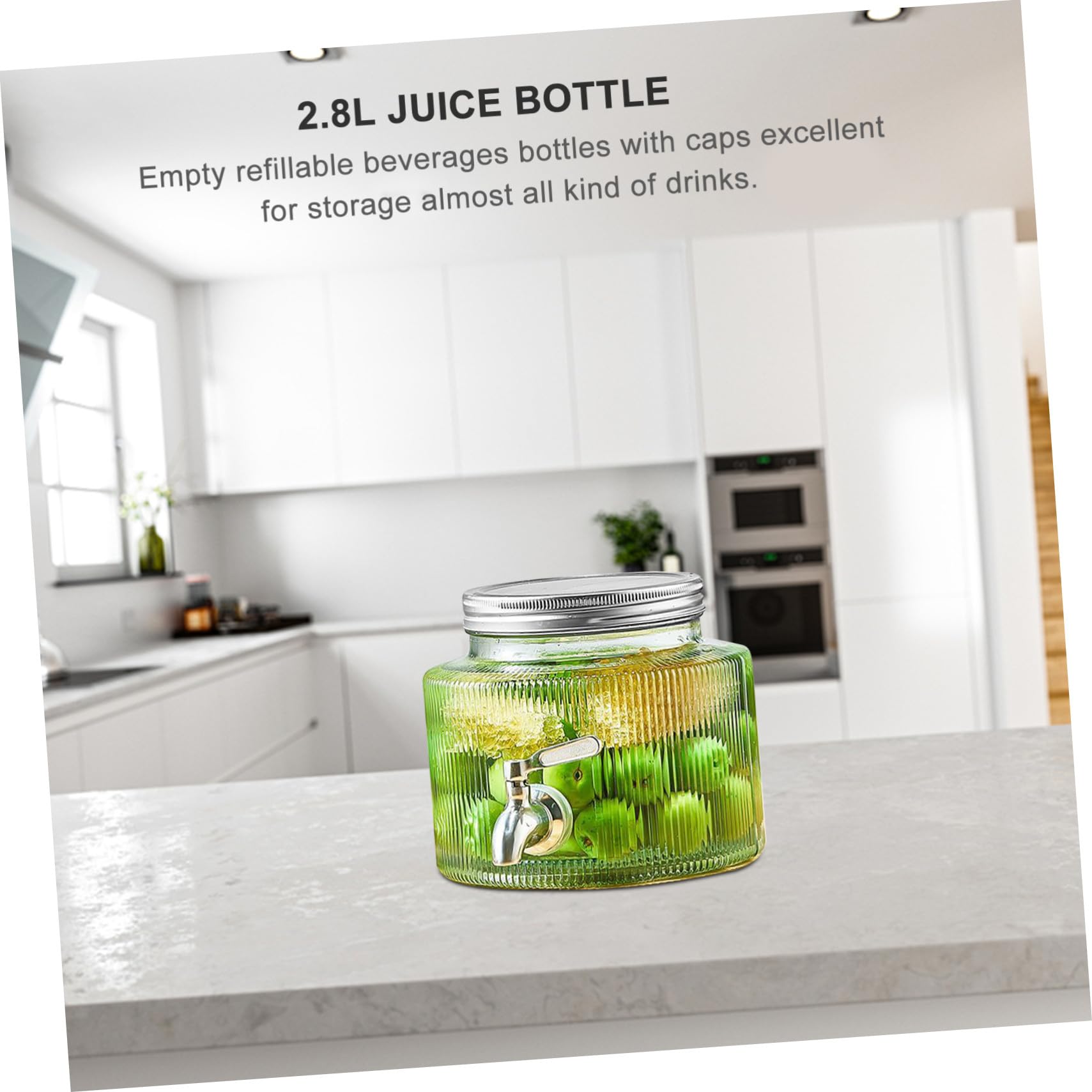Dispensador de Bebidas 2, 8 L con Grifo de Vidrio Blanco
