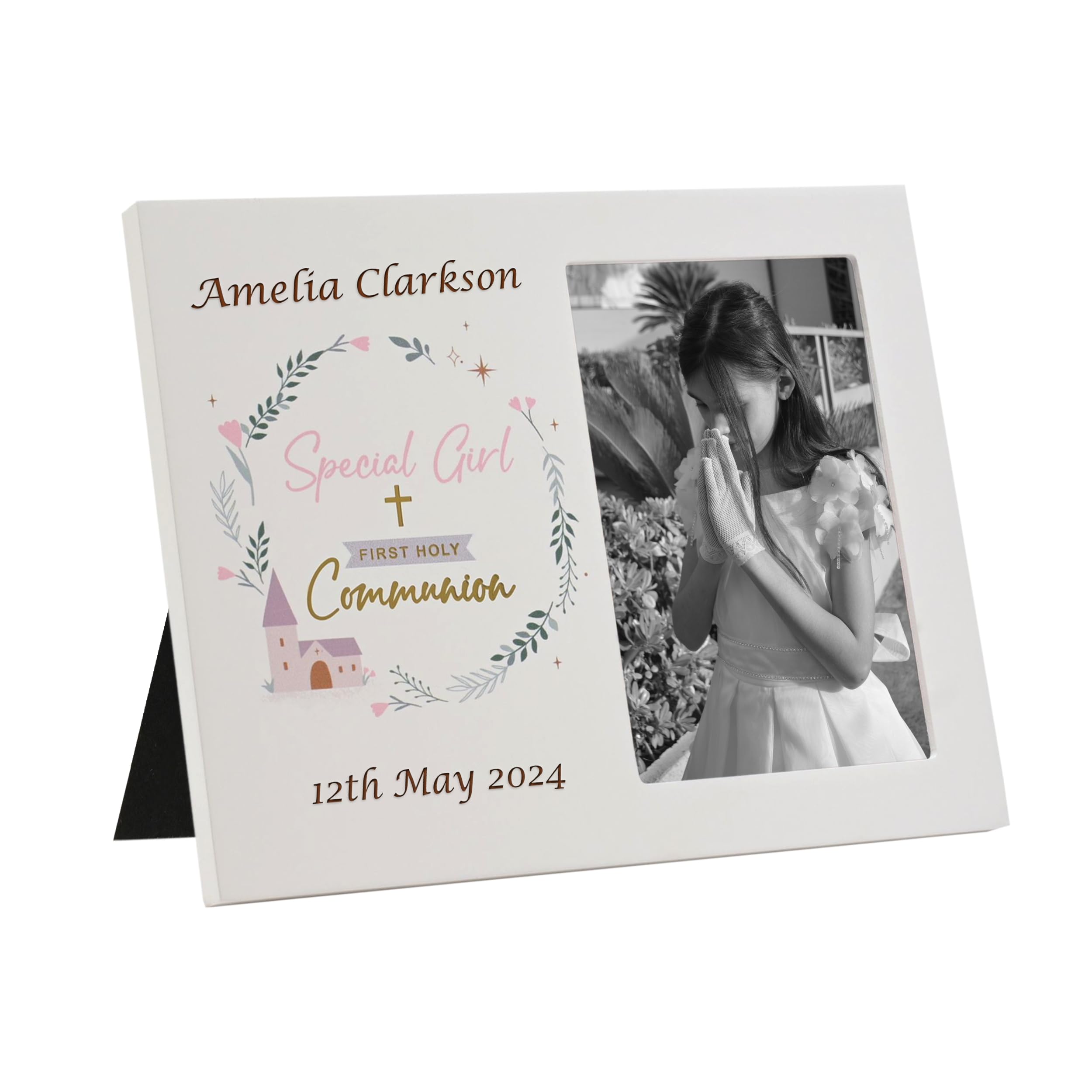 De Walden Girls 1st Holy Communion Personalised White Wooden 6x4 Photo Frame First Communion Gift for a Girl