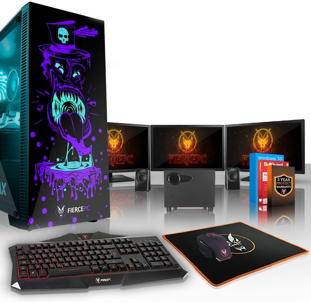 Fierce GOBBLER High-End RGB Gaming PC Bundle - Fast 4.5GHz Hex-Core Intel Core i7 8700K, 2TB SSHD, 16GB, NVIDIA GeForce RTX 2080 8GB, Windows 10, Keyboard/Mouse, 3x 21.5-Inch Monitors, Speakers 873151