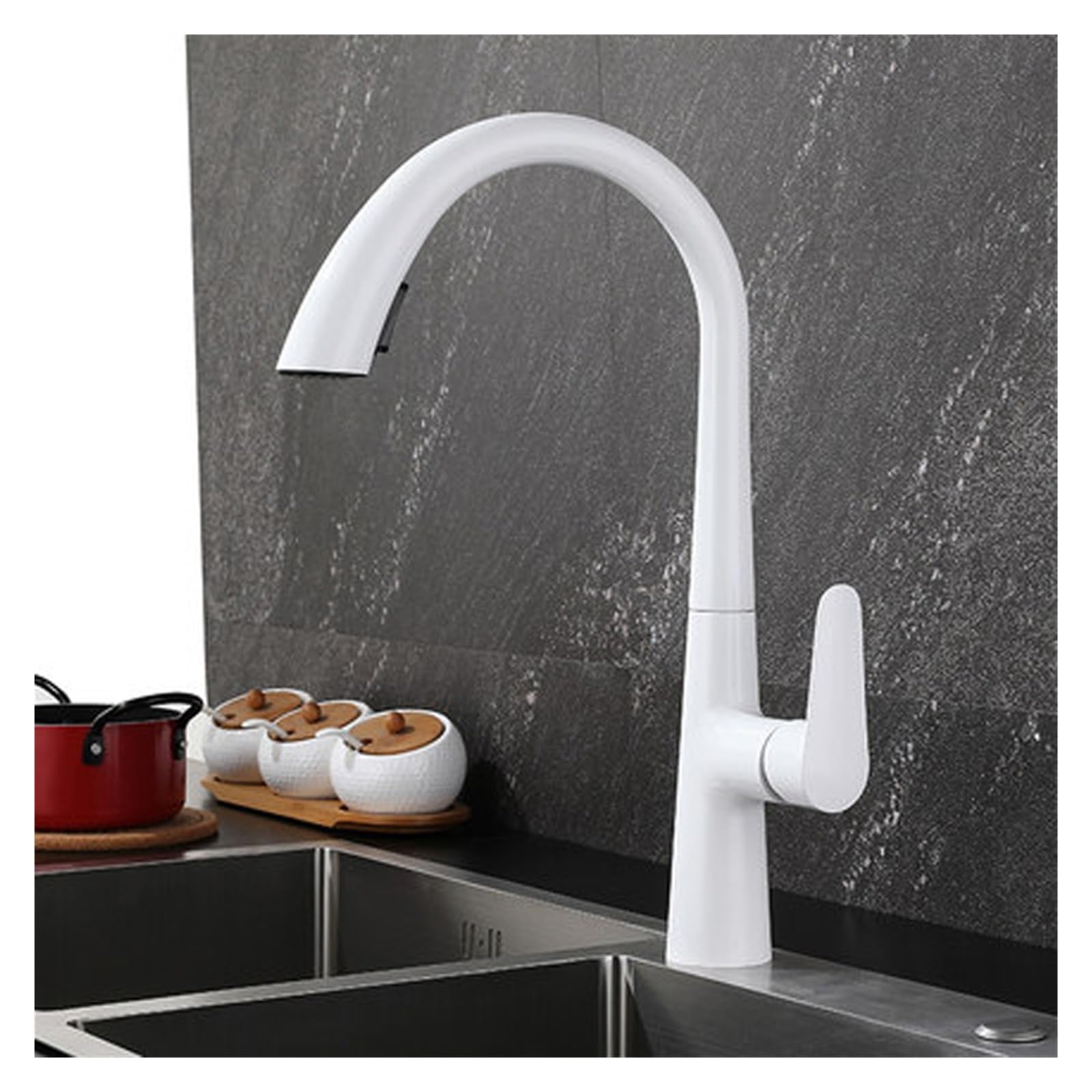 Grifo de cocina extraíble de diseño minimalista blanco con caño telescópico de alta durabilidad