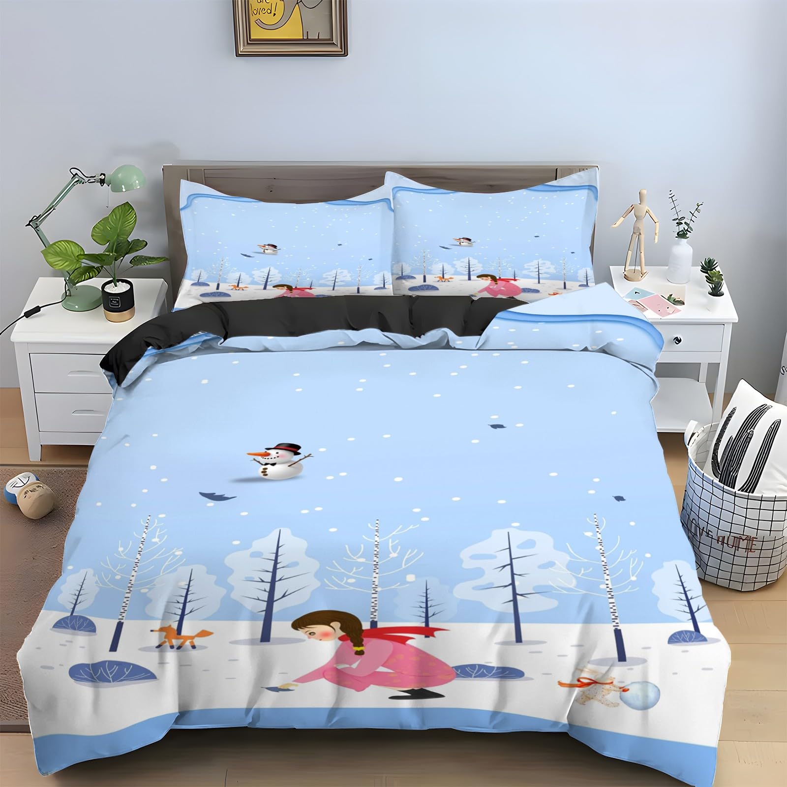 Housse couette en microfibre douce 200x200 avec 2 taies d'oreiller