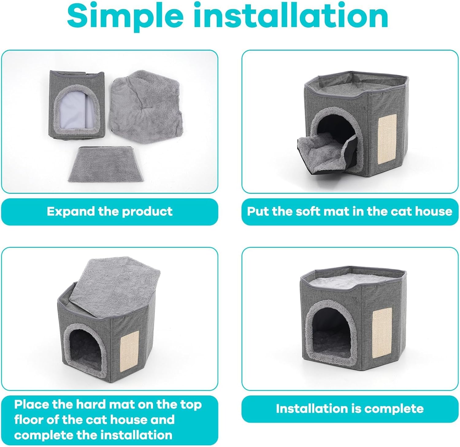 Large Cat House Cat Beds for Indoor Cats 2 Layer Kittens Cave for Pet Foldable Cat Hideaway Covered Kitten Condos with Scratch Pad Cushions Cats Cube for Small Medium Pets Kitten Dogs for All Seasons 6 7150T+iEY8L. AC SL1500