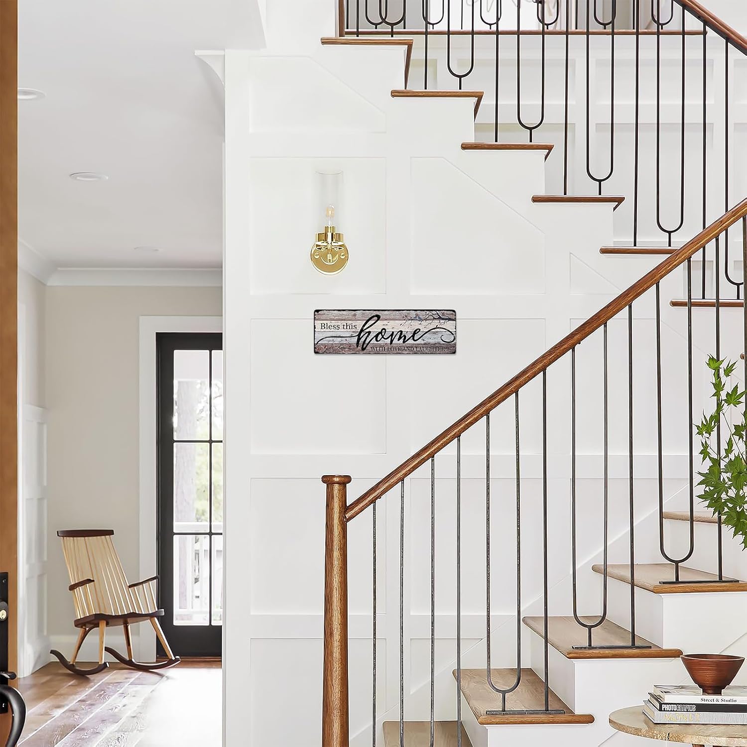 Home Sign Wall Decorations for Living Room Bless - This Home with Love and Laughter - Family Wall Decor Signs for Kitchen Bedroom Dining Room 16x5 Inches - Image 3