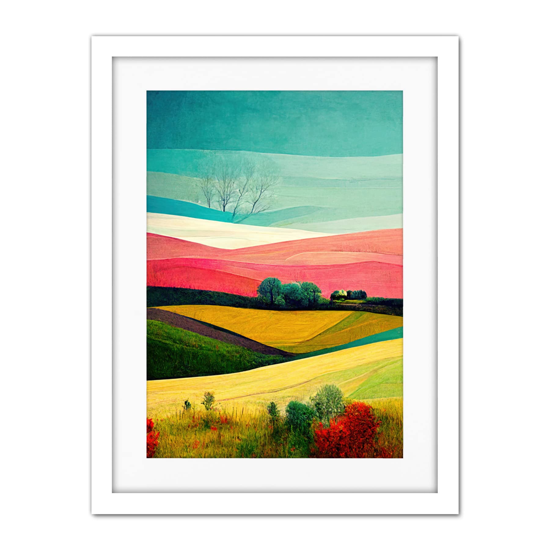 Doppelganger33 LTD Four Seasons Colourful Modern Country Landscape Painting Artwork Framed Wall Art Print 18X24 Inch