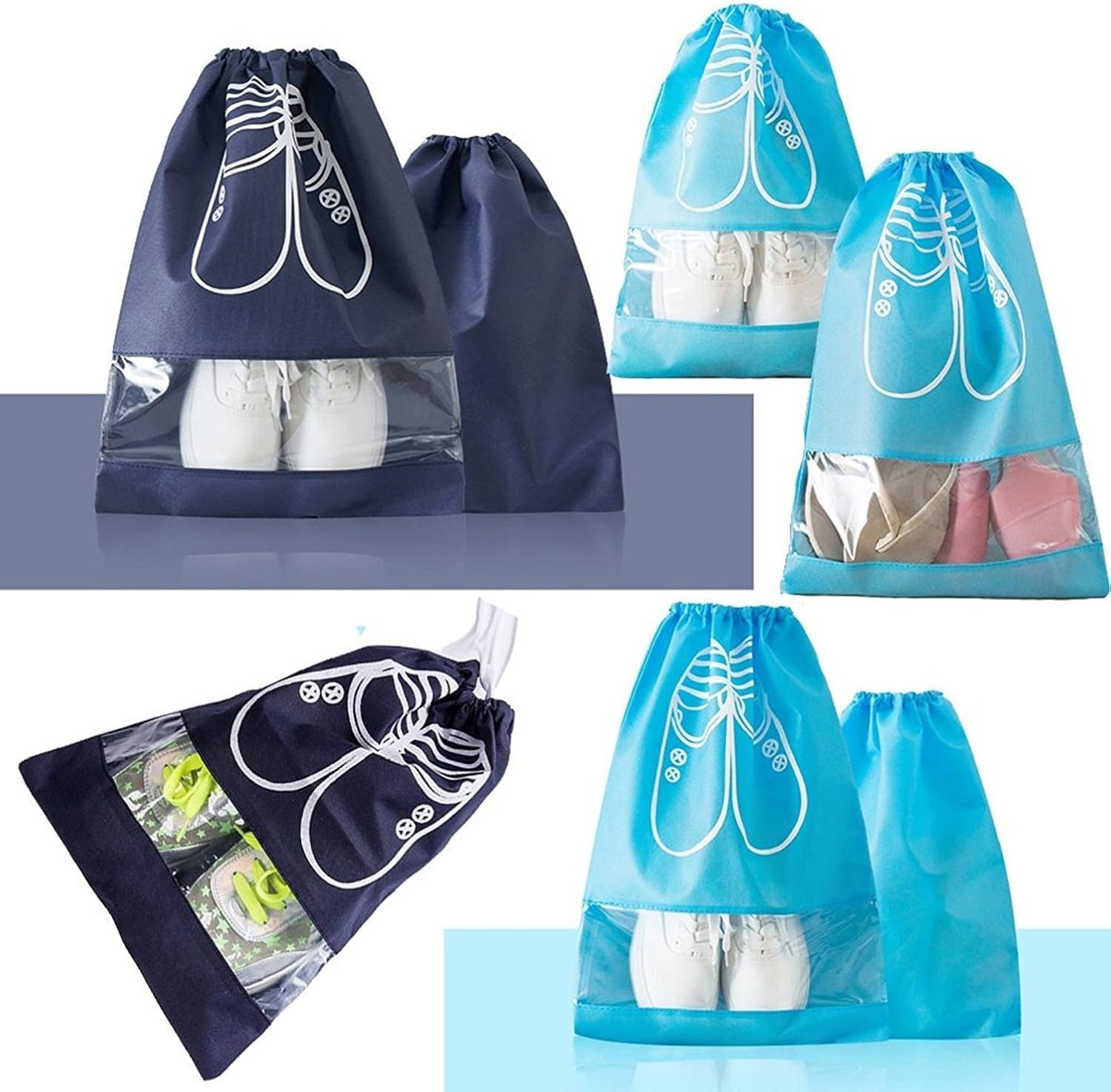 YAMIU 10 Pcs Shoe Bags Dust-proof Drawstring with Window Travel Shoe Storage Bags