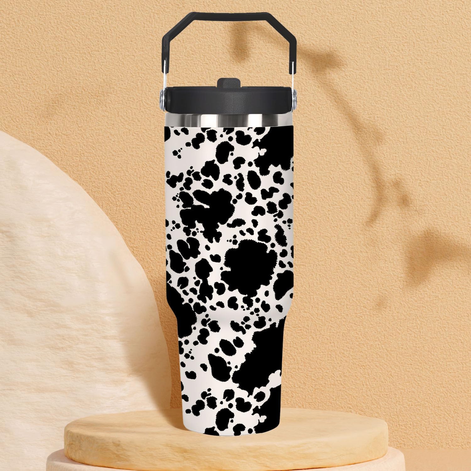 30 Oz Cow Print Insulated Tumbler For Women with Top Handle and Straw Lid Leak Proof, Coffee Travel Iced Cup for Lady, Mother's Day Birthday Christmas Gifts for Women Mom Girl Wife - Image 2