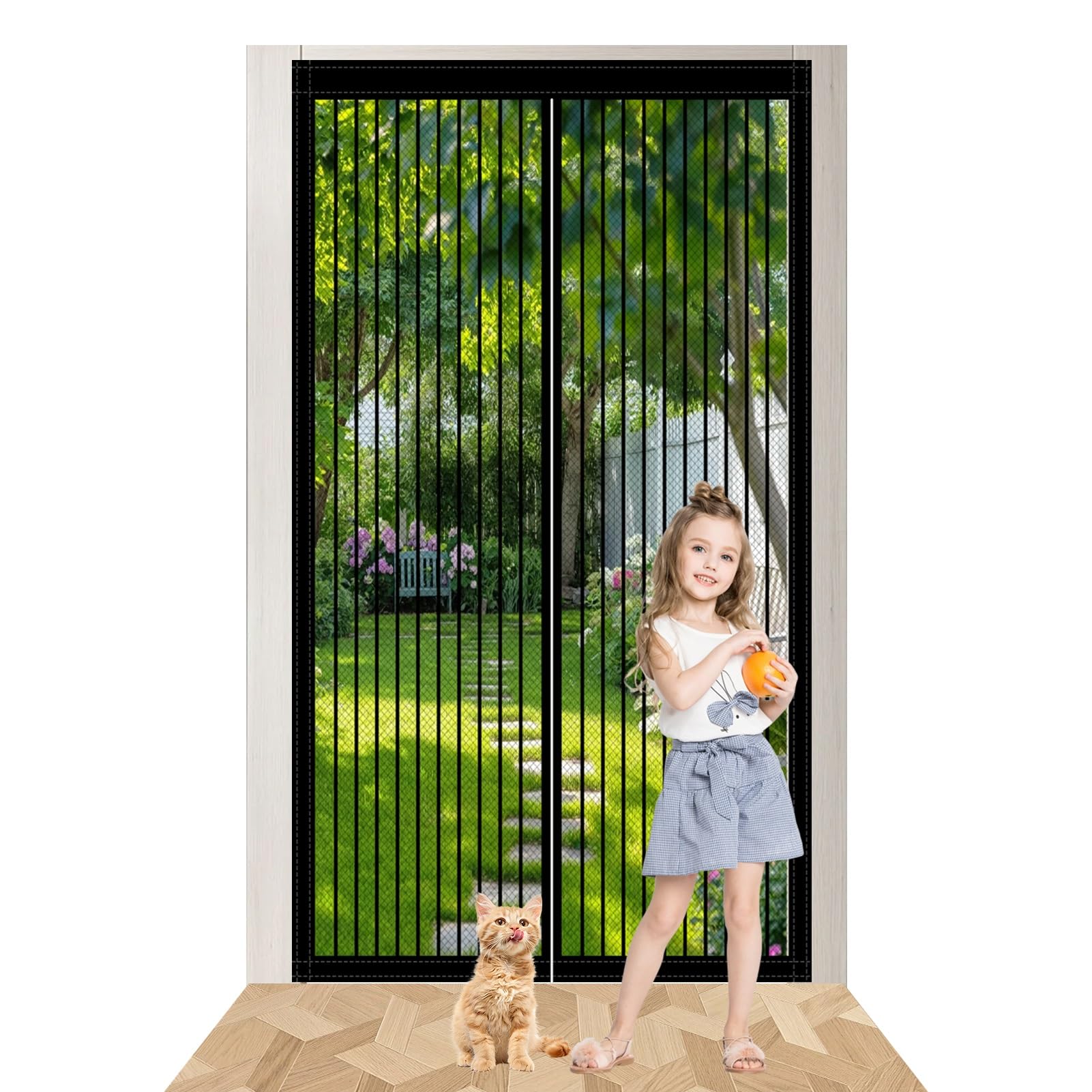 Yxrs Black Magnetic Door Curtain 130 X 178 Cm No Drilling Door Fly Screen Curtain Stronger Magnets For Windows Doors Patio,