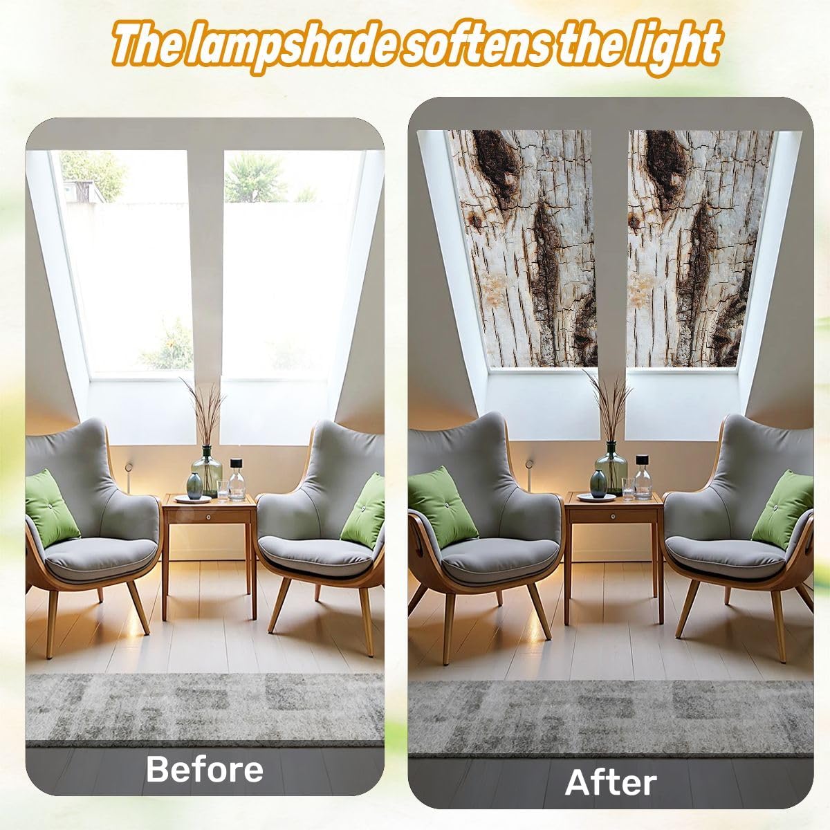 Fluorescent Light Covers for Ceiling Lights Birch bark Texture Decorative Wall Made Birch bark Easy to Install Magnetic Light Filter for Classroom Office Hospitals School Home Decor