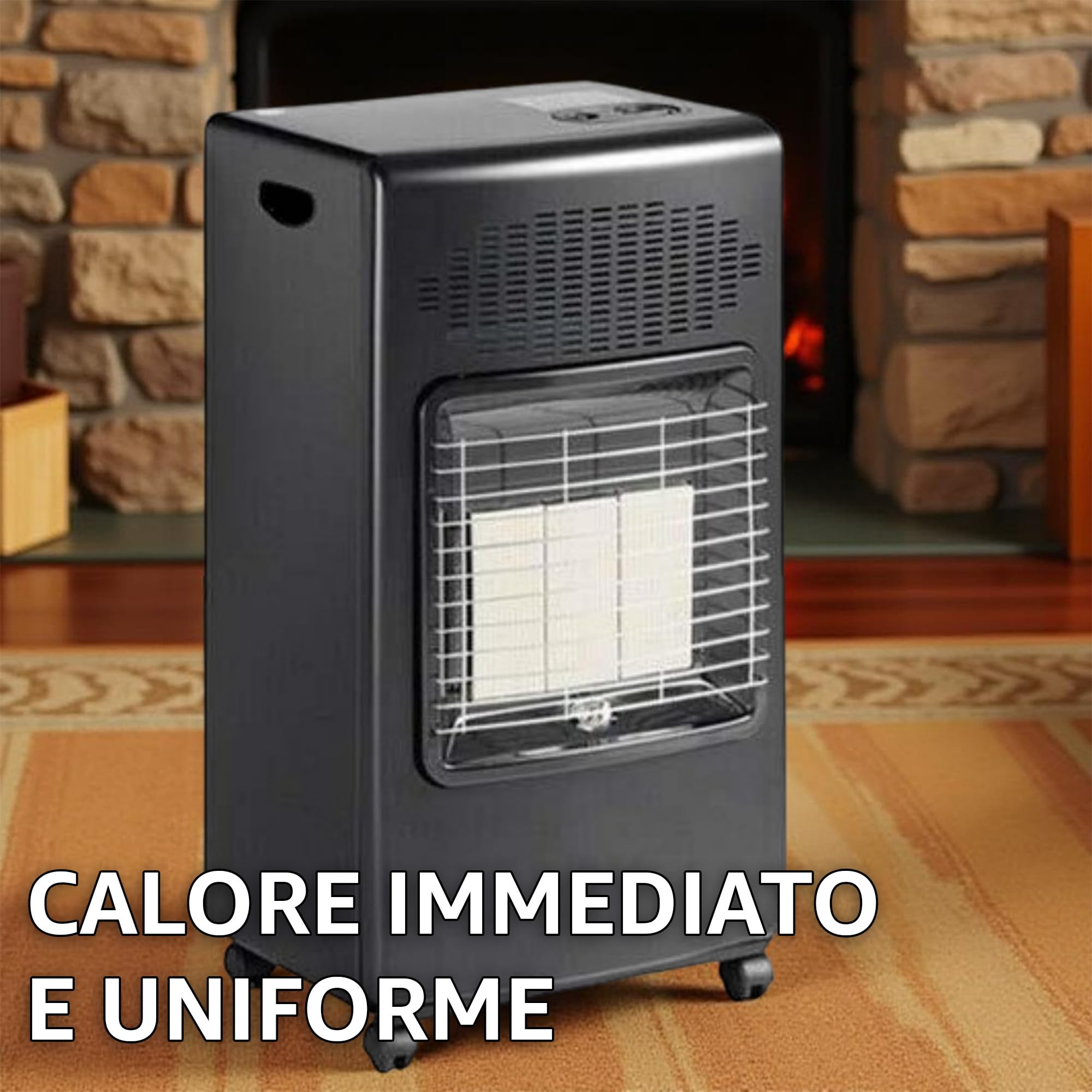 Sicignano - Estufa de infrarrojos GLP Camilla Negra de 3 ladrillos, potencia ajustable 1,5 – 4,2 kW, encendido piezoeléctrico, con manguera, bridas y regulador, calefacción interior