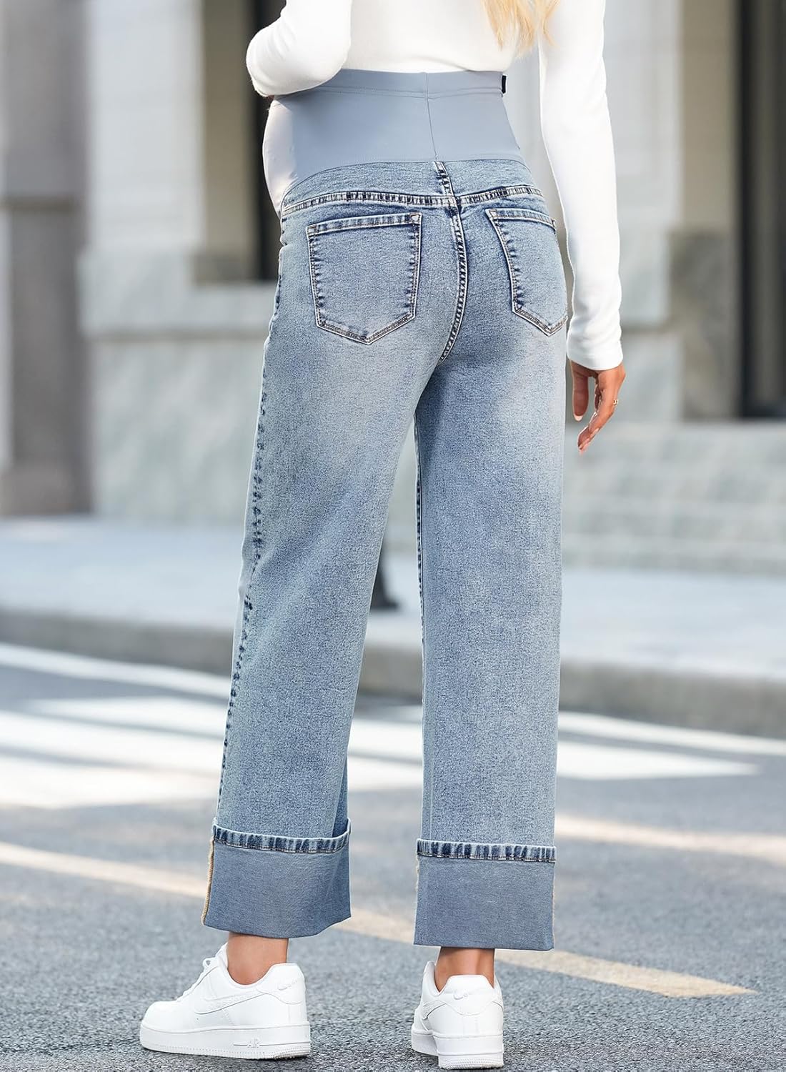 BLENCOT Maternity Jeans for Women Straight Leg Relaxed Fit Over Belly Pregnancy Denim Pants Maternity Clothes with Pockets - Image 4