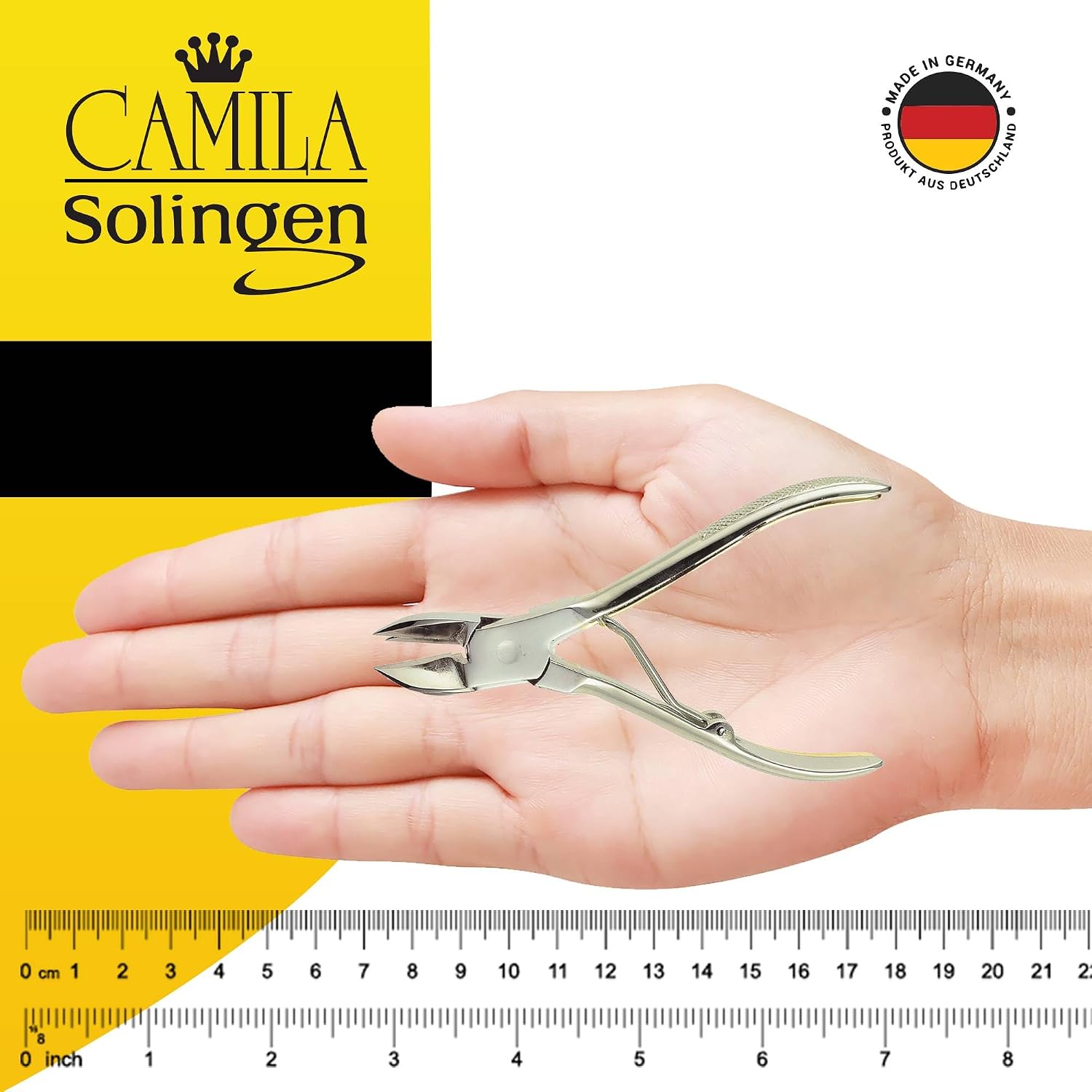 CS12 Professional 4" Fingernail Toenail Nipper/Clipper/Cutter for Manicure/Pedicure. Heavy Duty Precision Super Sharp Curved Carbon Steel 15mm Blade from Solingen Germany (Silver)