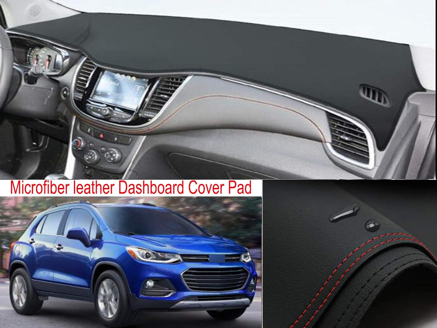 Black Leather Dash Mat Dashboard Cover Dash mat Interior Pad for Chevrolet Trax 2017-2021