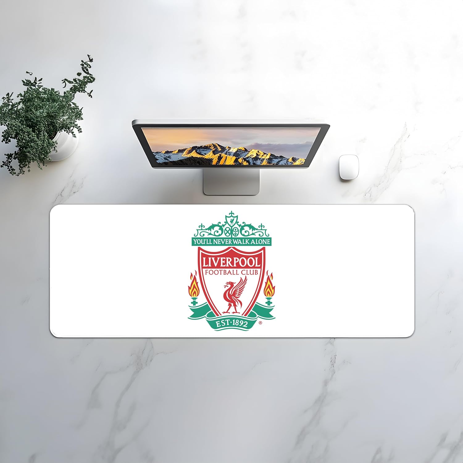 Liverpool FC Desk Mat - Highlighted Full Colour Crest on White - 43 x 90 cm