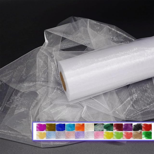 30cm x 45m Organza Fabric, Sheer Crystal Organza Roll for Wedding Baby Shower Party Decor DIY Craft Table Runner (White)