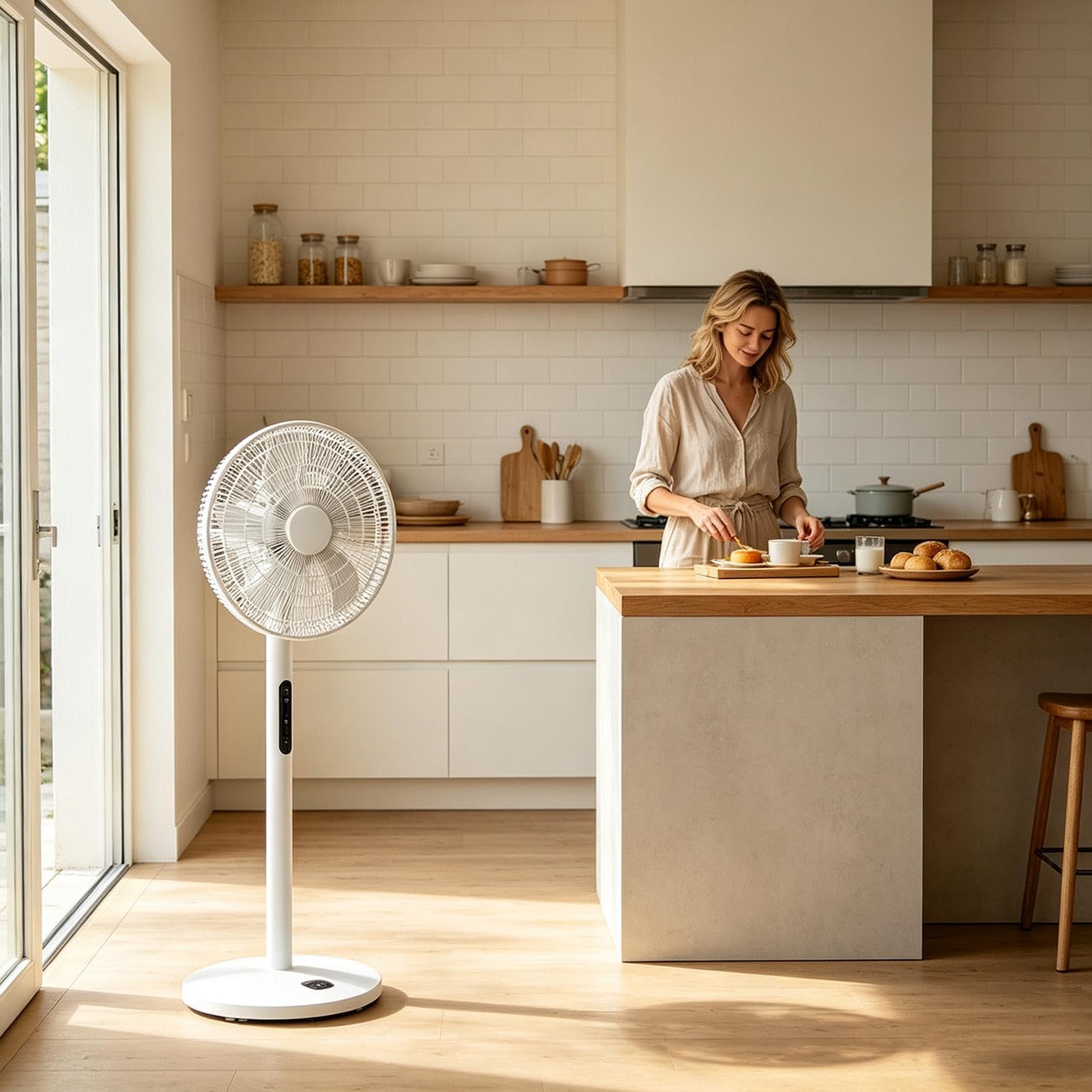 Ventilatore a Piantana Oscillante 8 Velocità Silenzioso Ricaricabile USB | Ventilatore Silenzioso di Raffreddamento Per Proprietari e Abitanti Ufficio Casa Camera Dormitori Appartamento Garage Off