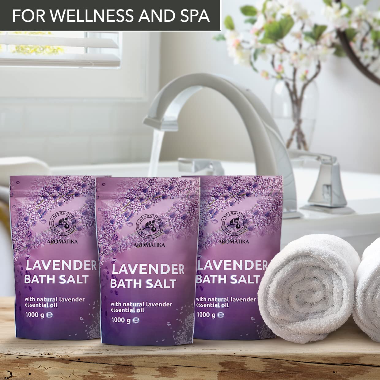 Sel de Bain Lavande 3x1000g - Sel de Mer avec Huile de Lavande Essentielle Naturel - Bon Sommeil - Soulagement du Stress - Beauté - Bain - Soin du Corps - Aromathérapie
