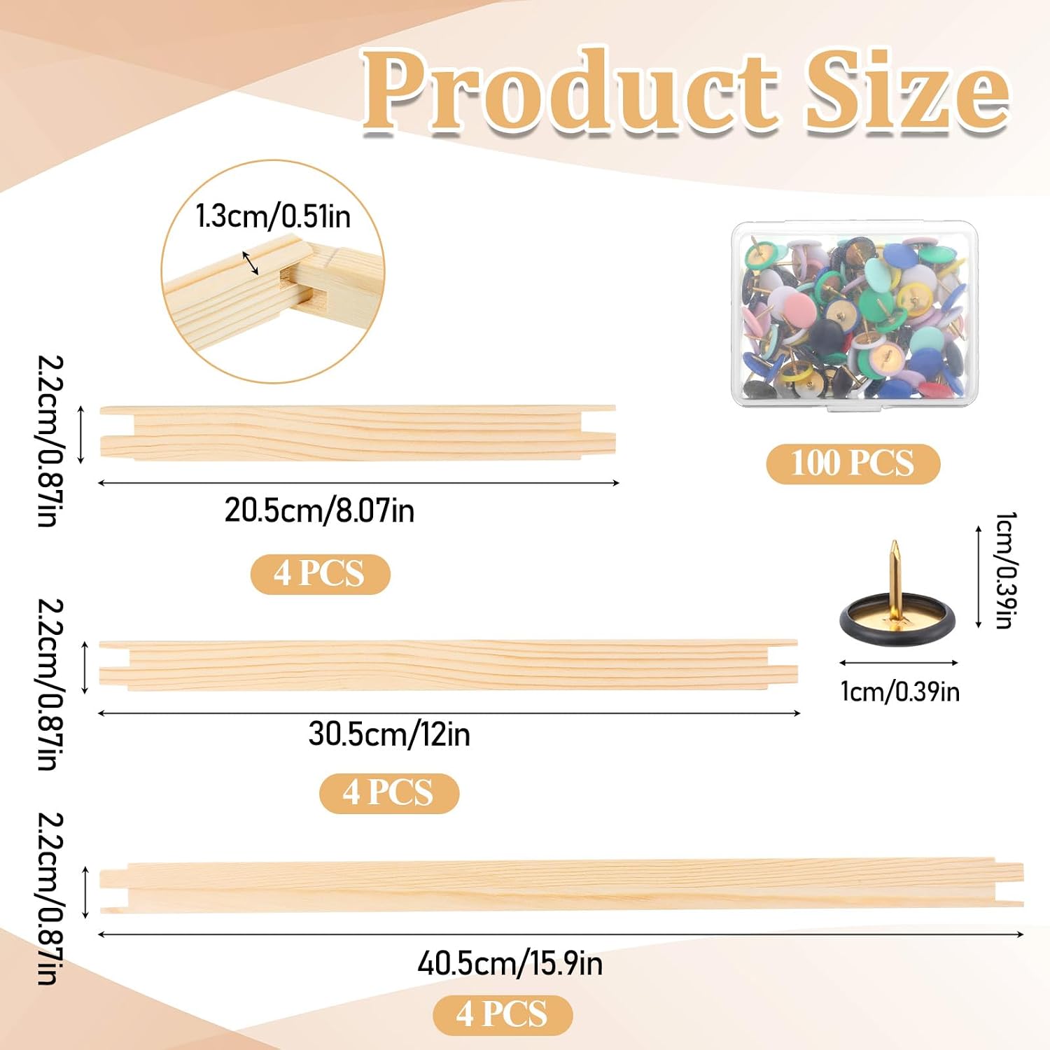 12 Pcs 6 Sets Stretcher Bars for Needlework with 100 Tacks, 3 Sizes | Wooden Canvas Splicing Stretcher Bars, Wooden Canvas Stretchers Bar for Needlepoint Embroidery Stitch Frame Set for Craft Art