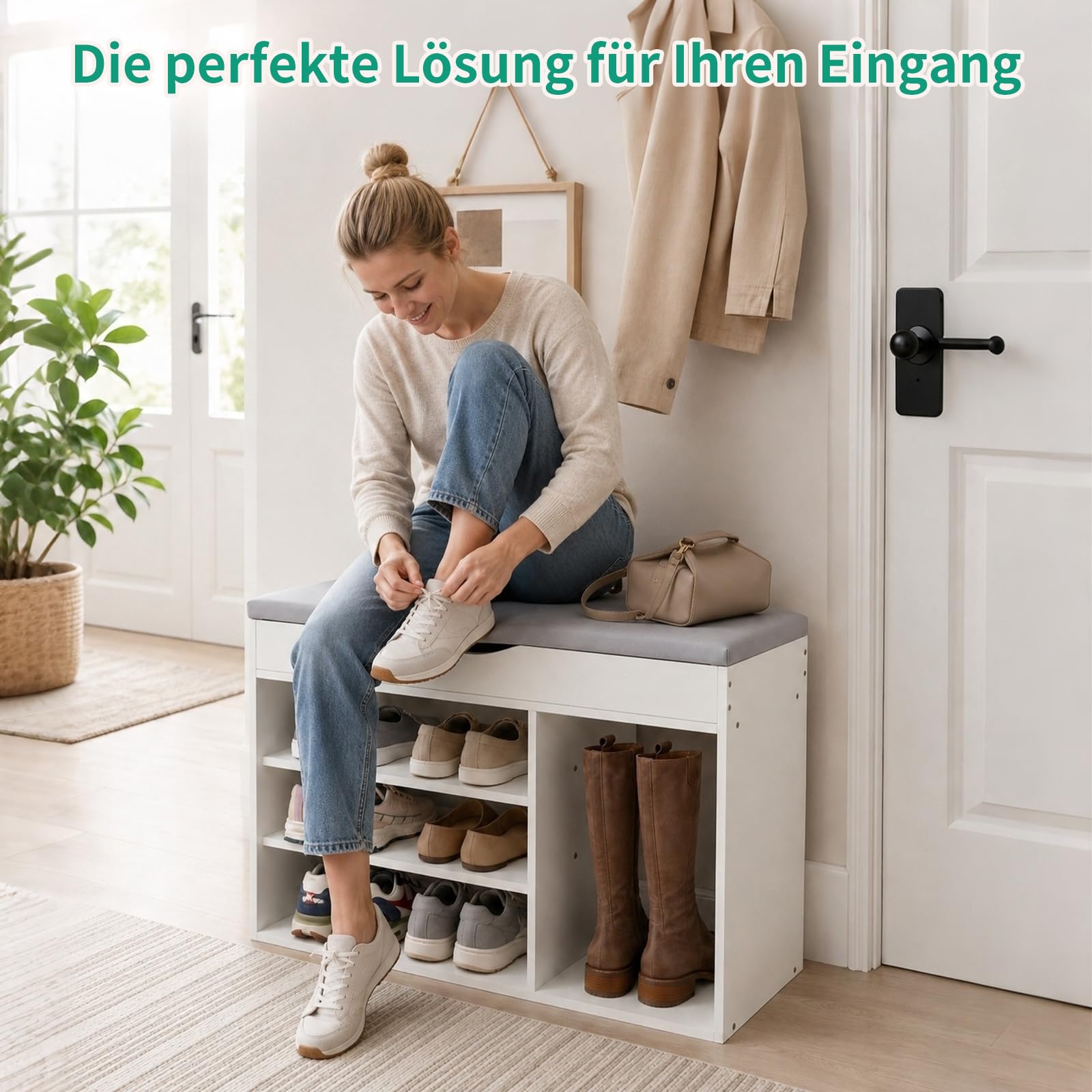 Schuhbank mit verdickter Sitzfläche, 3 Ebenen