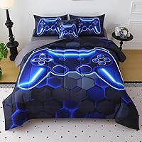 Vista 14 de JQinHome Juego de edredón individual para jugadores para niños y niñas, juego de ropa de cama de 6 piezas en una bolsa 3D de videojuegos - Edredón