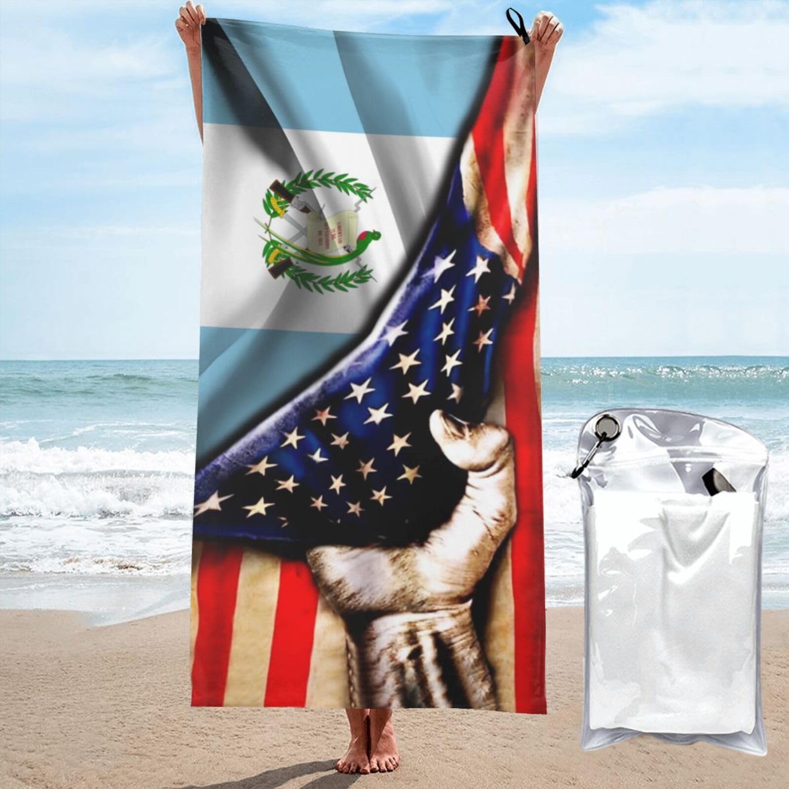 HACXZ Large Camping Towel America Flag and Guatemala Flag Microfiber Beach Towel Bathroom Beach Towels