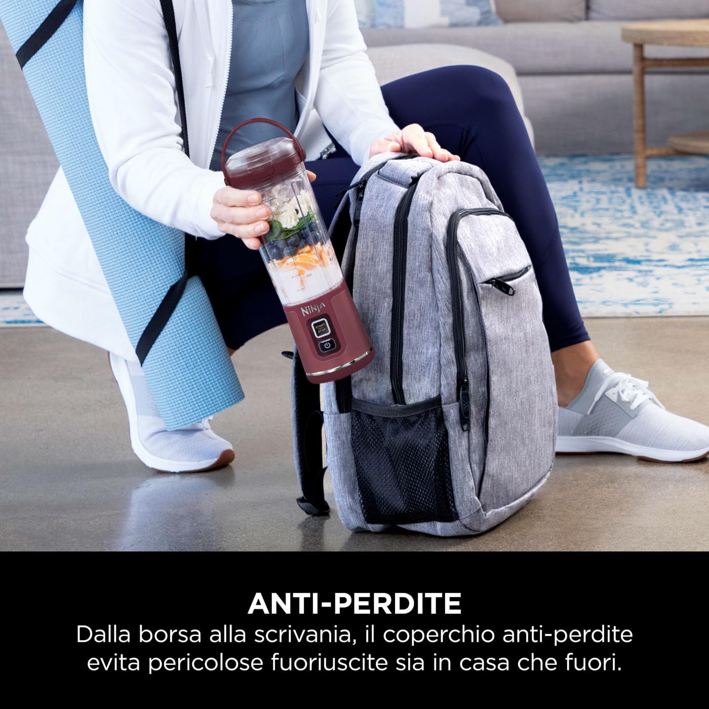 Ninja Blast Frullatore Portatile, 530 ml, con Coperchio e Beccuccio, Mini Frullatore Senza Fili, Ricaricabile, per Frullati, Trita Ghiaccio e Frutta Congelata, Ciliegia, BC151EUCR