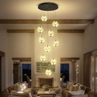 ykolupty 10-Light LED Staircase Chandelier Modern Pendant Light Black ...