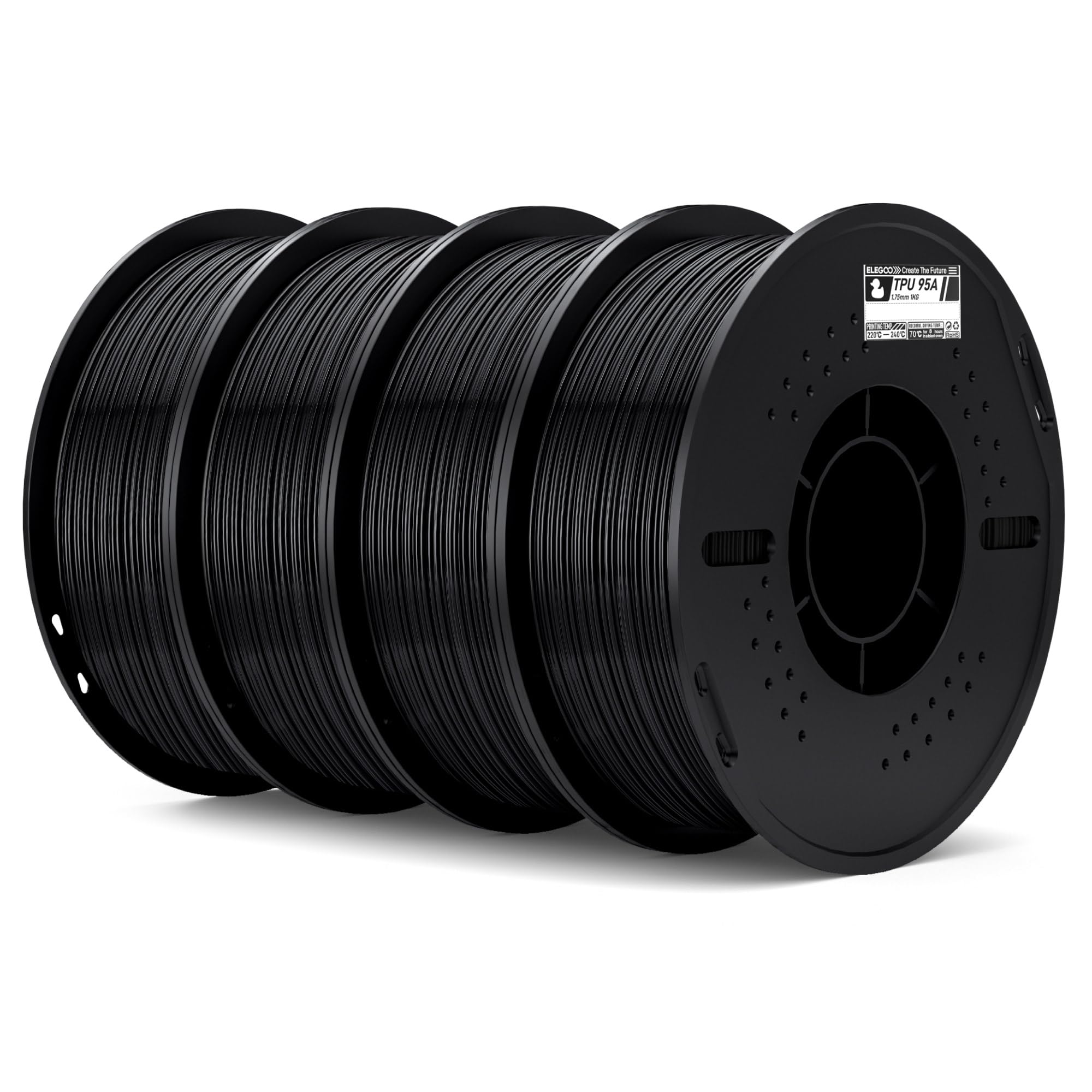 ELEGOO TPU 95A Filamento per Stampanti 3D 1,75 mm Nero 4KG, TPU Filamento Flessibile Morbido per Stampa 3D, Bobina da 1kg Compatibile con la Maggior Parte delle Stampanti 3D FDM