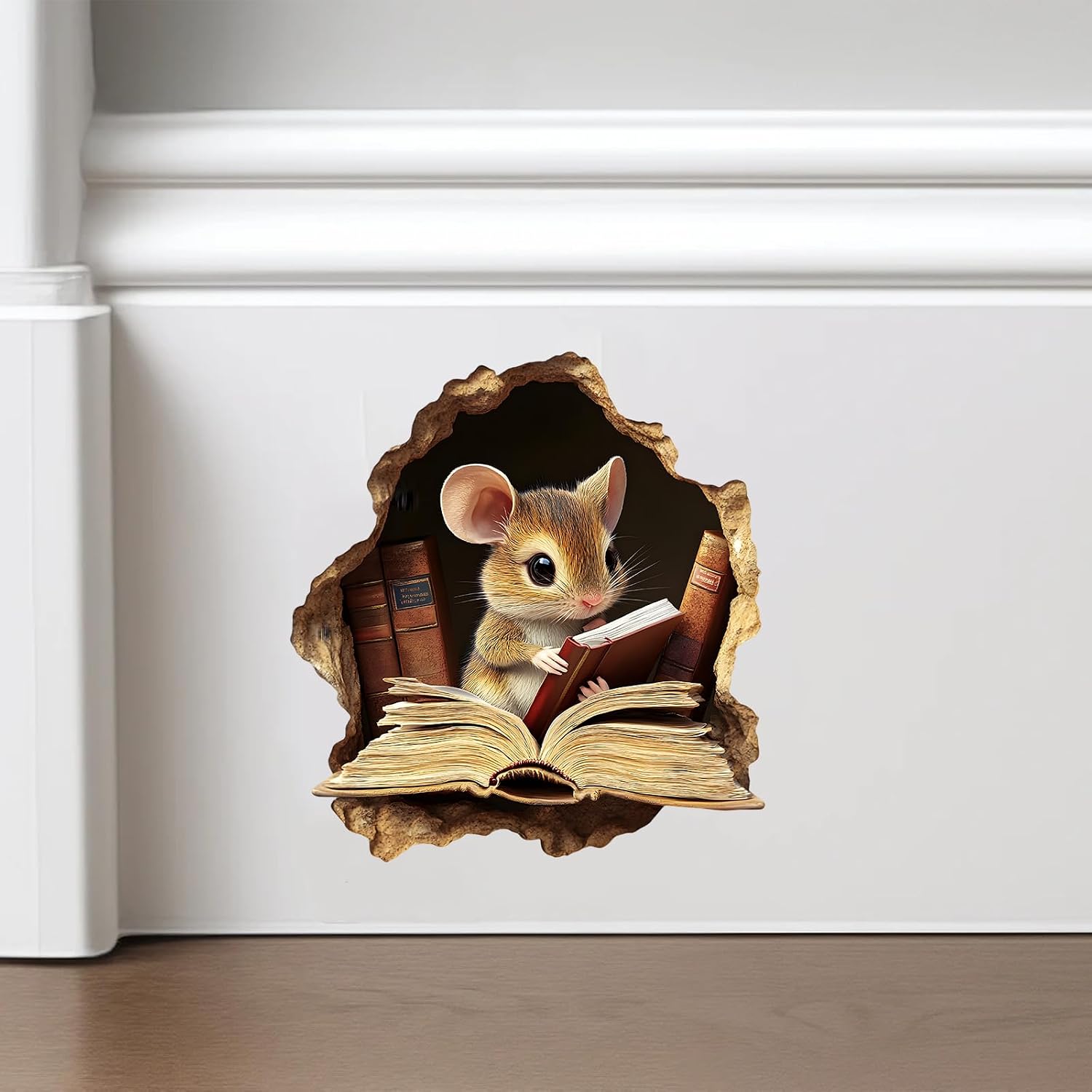 Funny 3D Mouse Hole Decal (5 Inch), Realistic Mouse on Toilet Reading & Cooking in Kitchen Stickers for Bathroom, Restroom, Pantry & Pantry Baseboard Decor(WD244) image 4