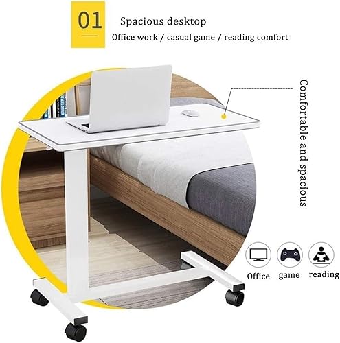 Miniatura 7 de Mesa para colocar sobre la cama, ruedas, mesita de noche, base en forma de C, escritorio para computadora portátil, mesa auxiliar para oficina en