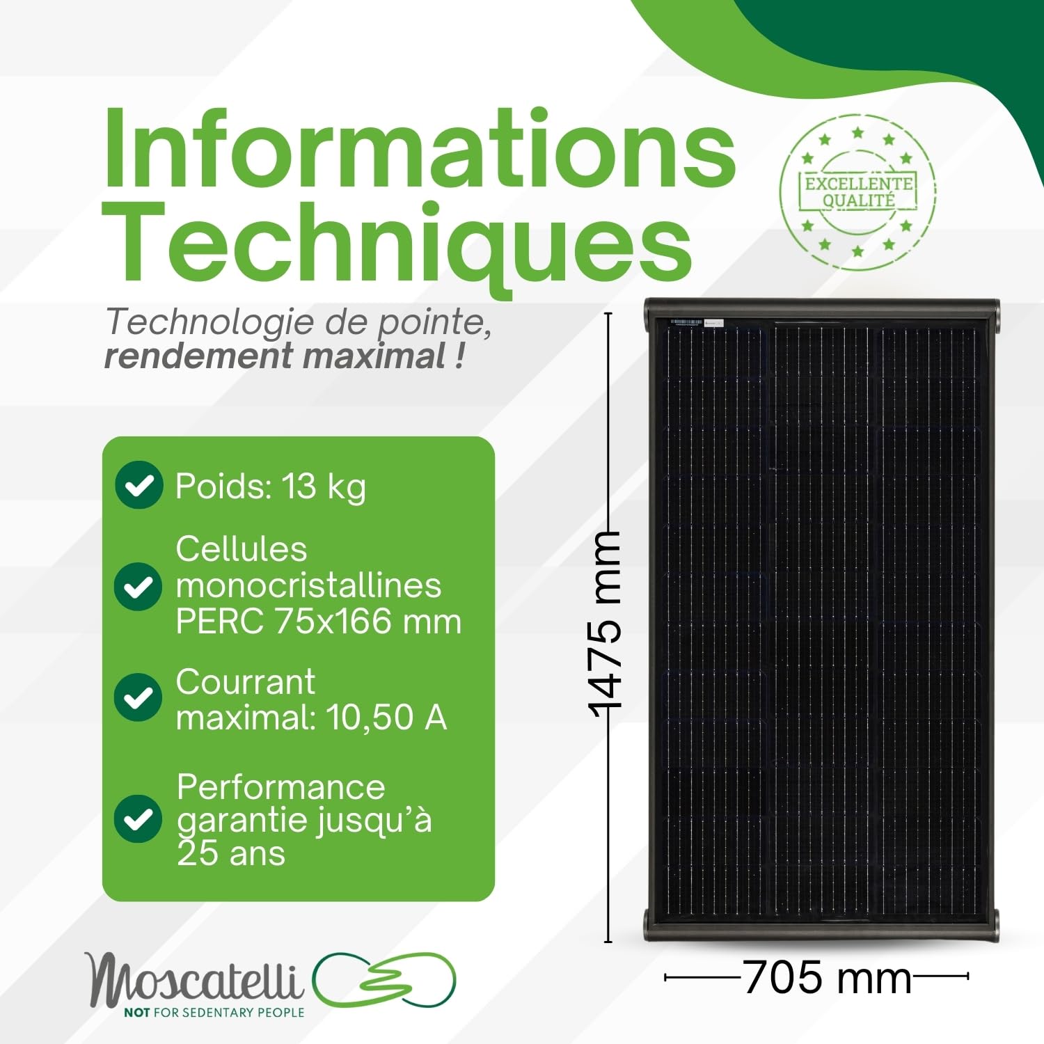 MOSCATELLI Panneau solaire pour camping-car 200W Black Boost monocristallin PERC – Kit panneau solaire camping car avec support en aluminium noir pour fixation au toit – SANS REGULATEUR