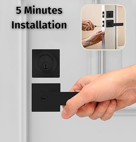 Miniatura 4 de Mega Handles Entry Combo I - Paquete combinado de manijas de puerta y cerrojo de un solo cilindro y llave, juego de manijas de bloqueo cuadradas