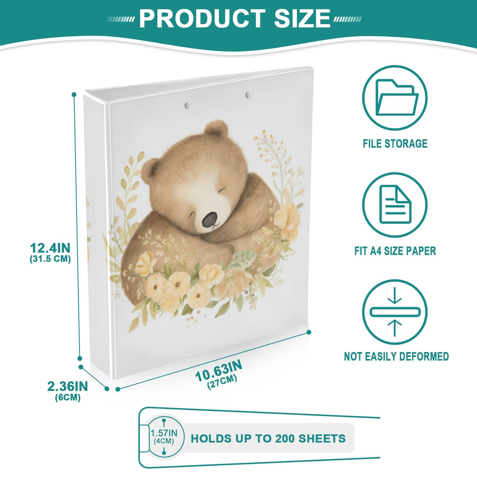 Classeur A4 à 3 Anneaux Motifs Champignons - Capacité 200 Feuilles, Avec Clip Maintien Et Poche PVC | Parfait Bureau, école, Maison