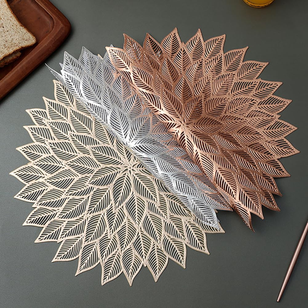 Modèle Moderne Modèle PVC Placemat - 38 Cm / 14,9 Pouces De Table Ronde, Tapis À Manger Imperméable avec Design Esthétique Contemporain pour Les Restaurants À Domicile,Or,12pcs
